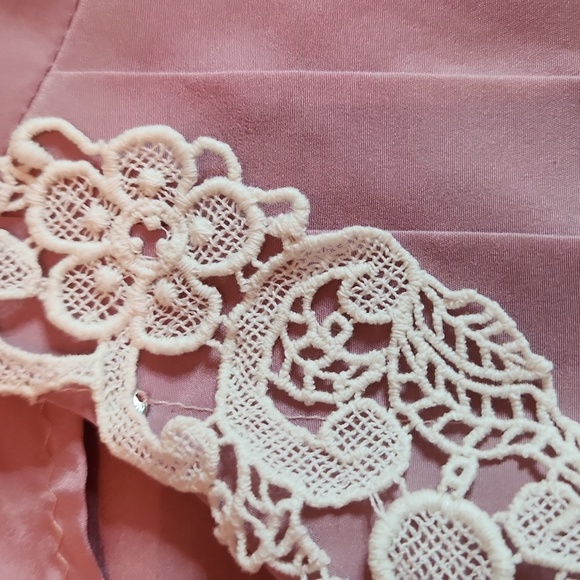 Vintage dusty rose shirt dress with attached lace collar Size M - Picture 5 of 11